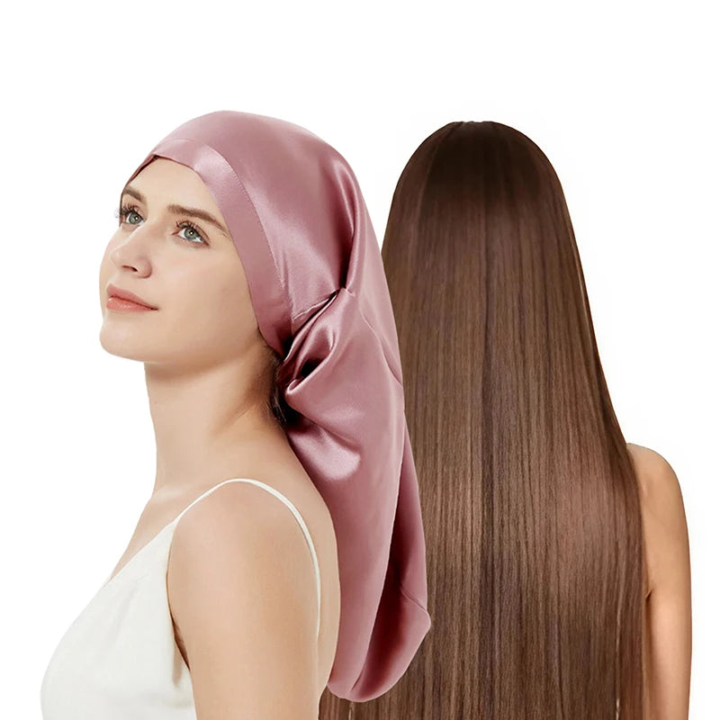 bonnet en soie de murier pour cheveux long rose 