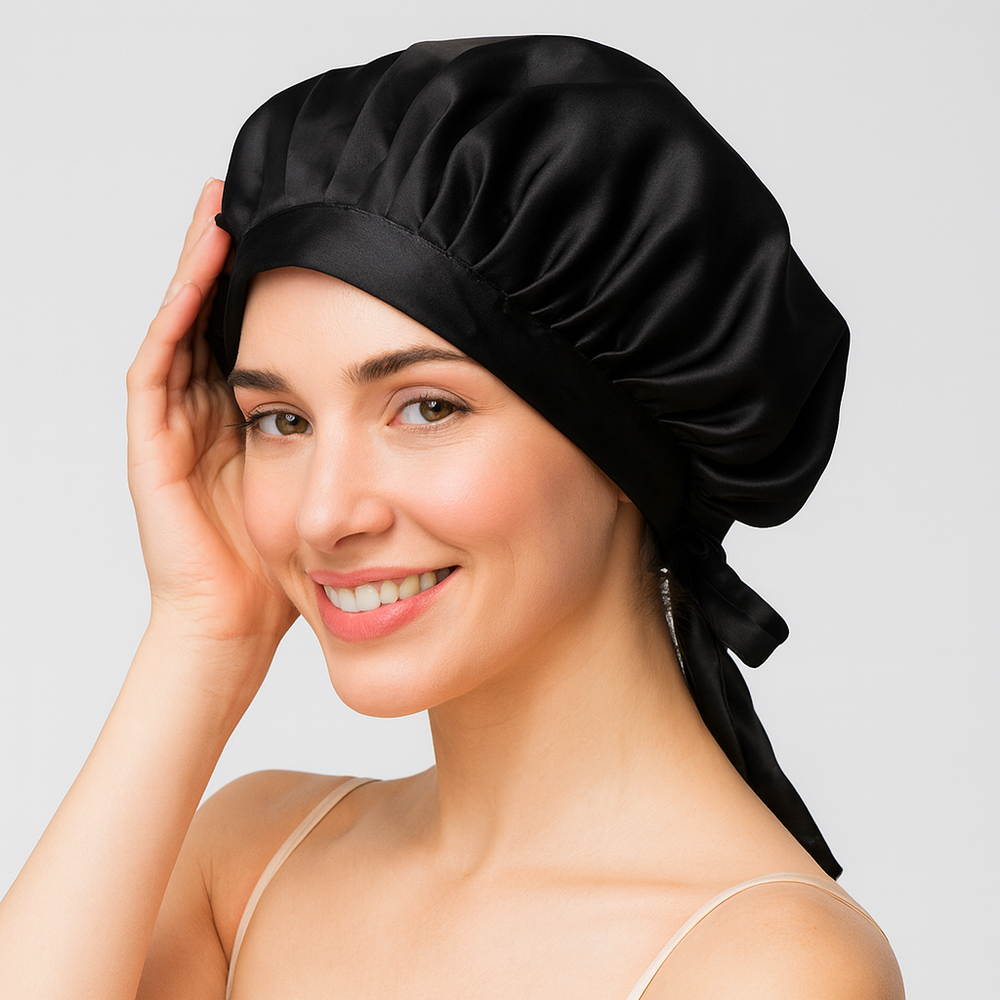 bonnet de nuit en soie noir 