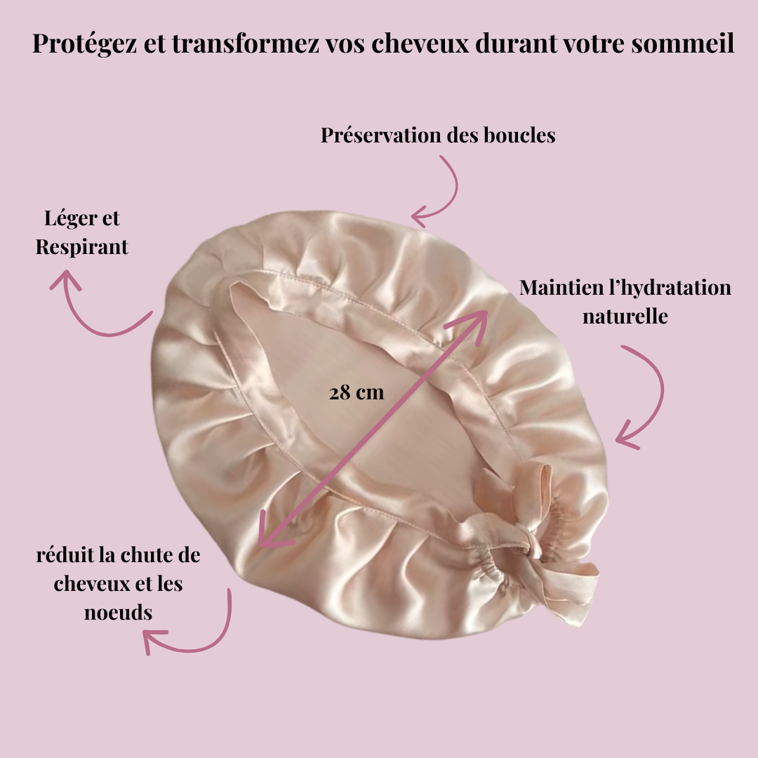Bonnet de Nuit en Soie Anti-Frisottis, Hydratation et Confort